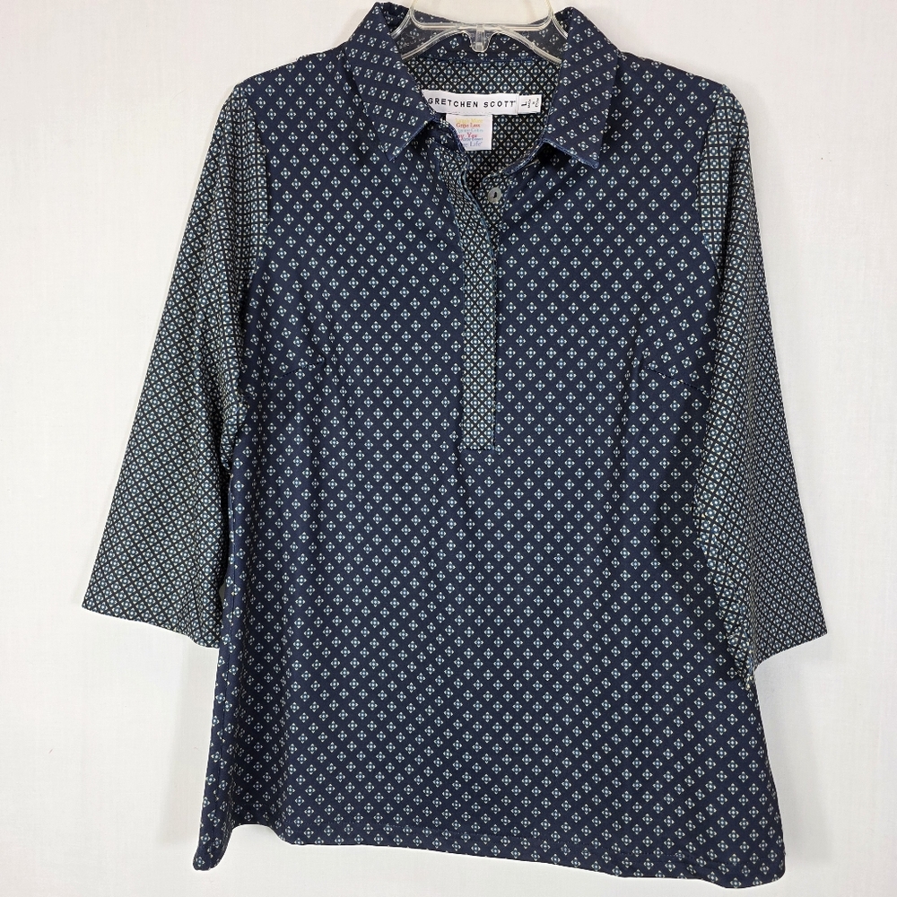 Gretchen Scott Designs Navy and White Button Down Shirt
